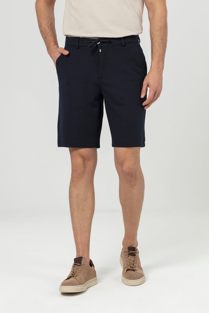 Navy Blue Slim Fit Binding Detailed Textured Men's Shorts