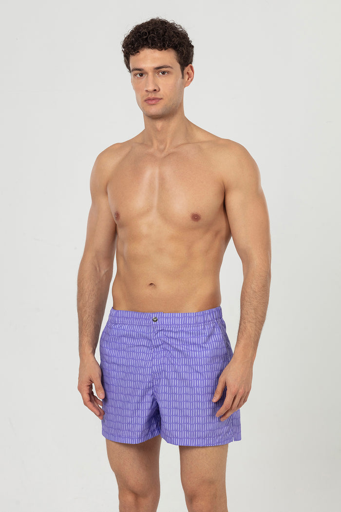 Lilac Striped Snap Up Men's Swim Shorts