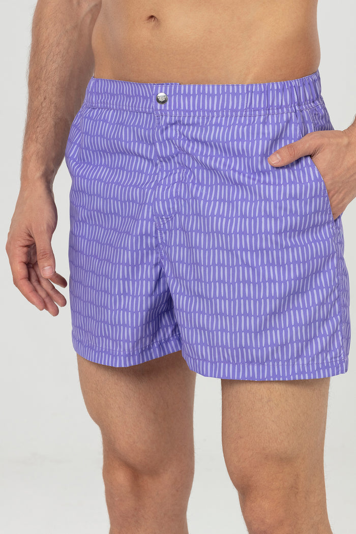 Lilac Striped Snap Up Men's Swim Shorts