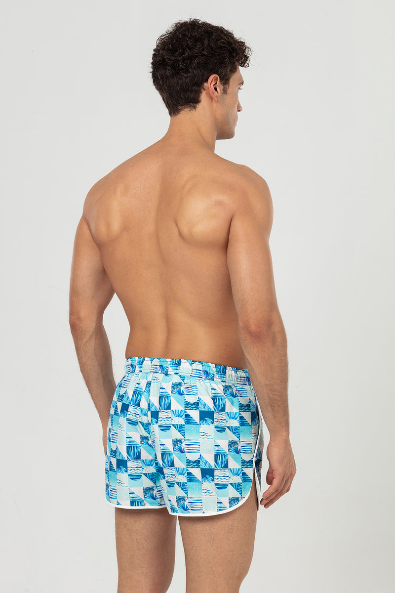 Blue Floral Patterned Men's Swim Shorts