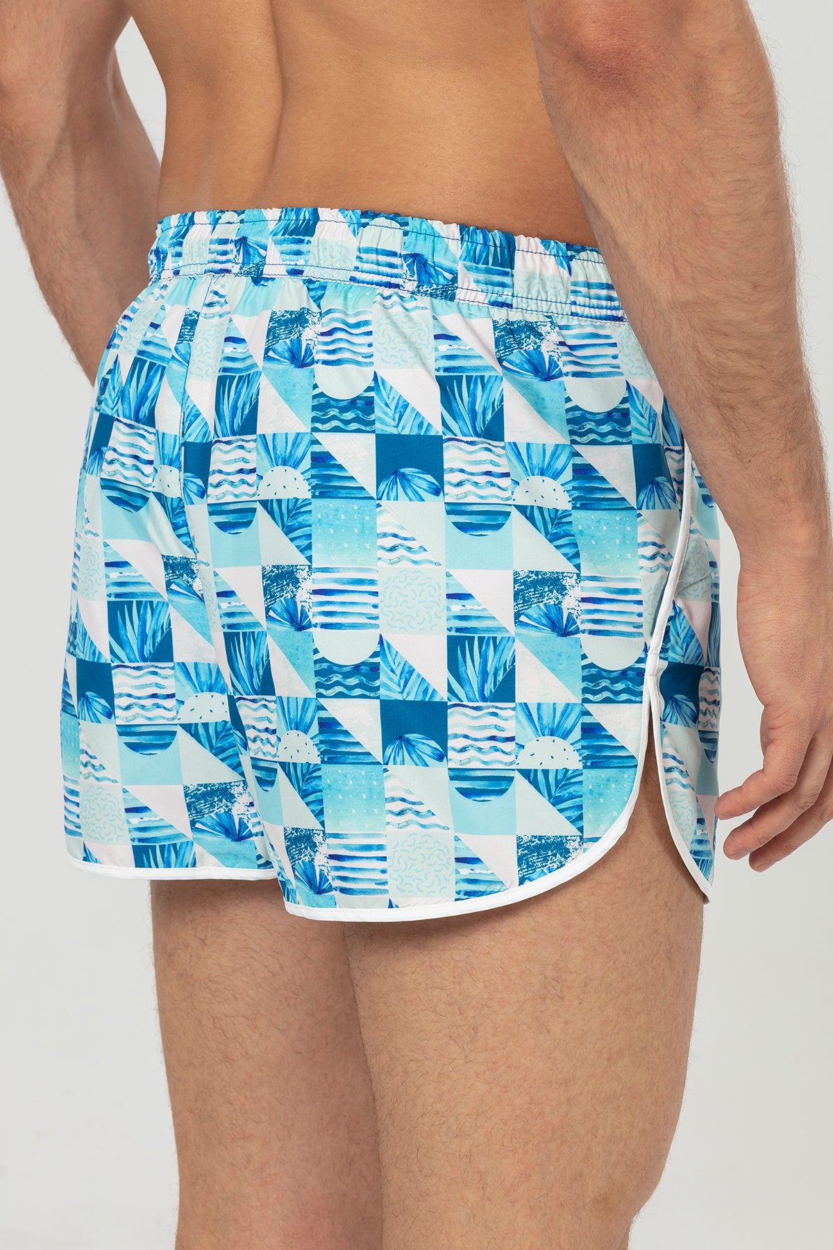 Blue Floral Patterned Men's Swim Shorts