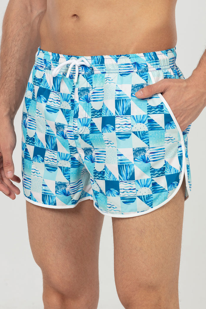 Blue Floral Patterned Men's Swim Shorts