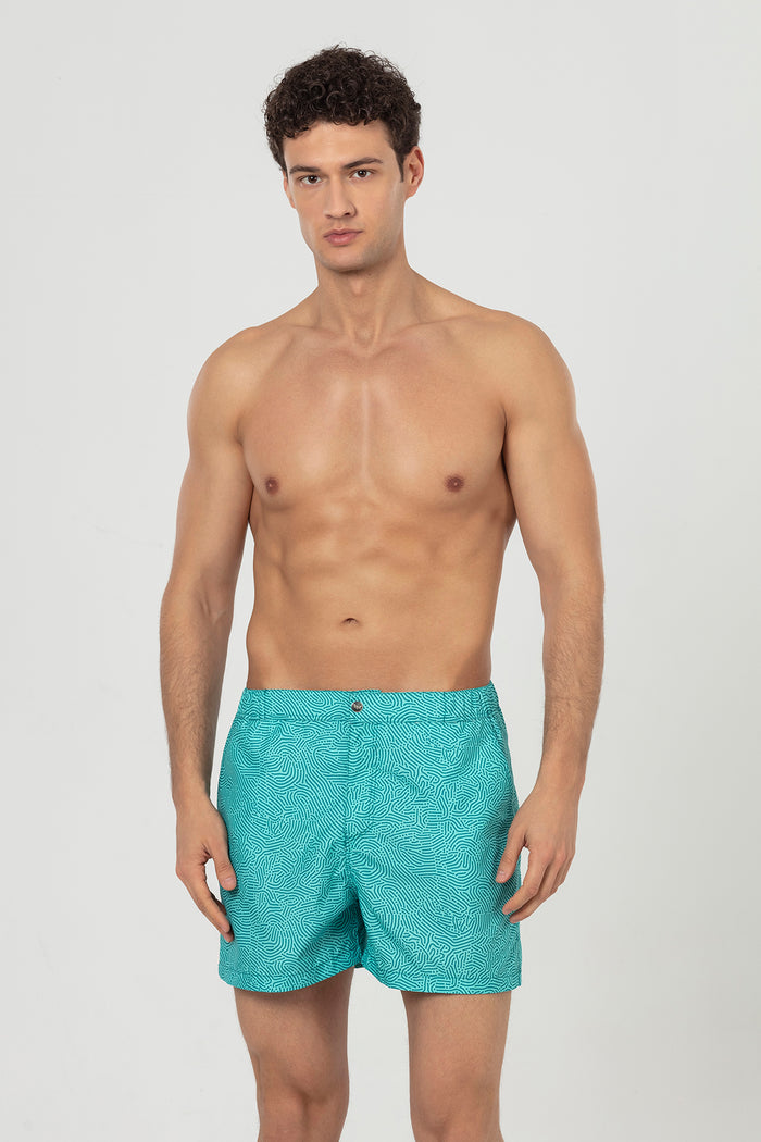 Mint Asymmetrical Striped Snap Up Men's Swim Shorts