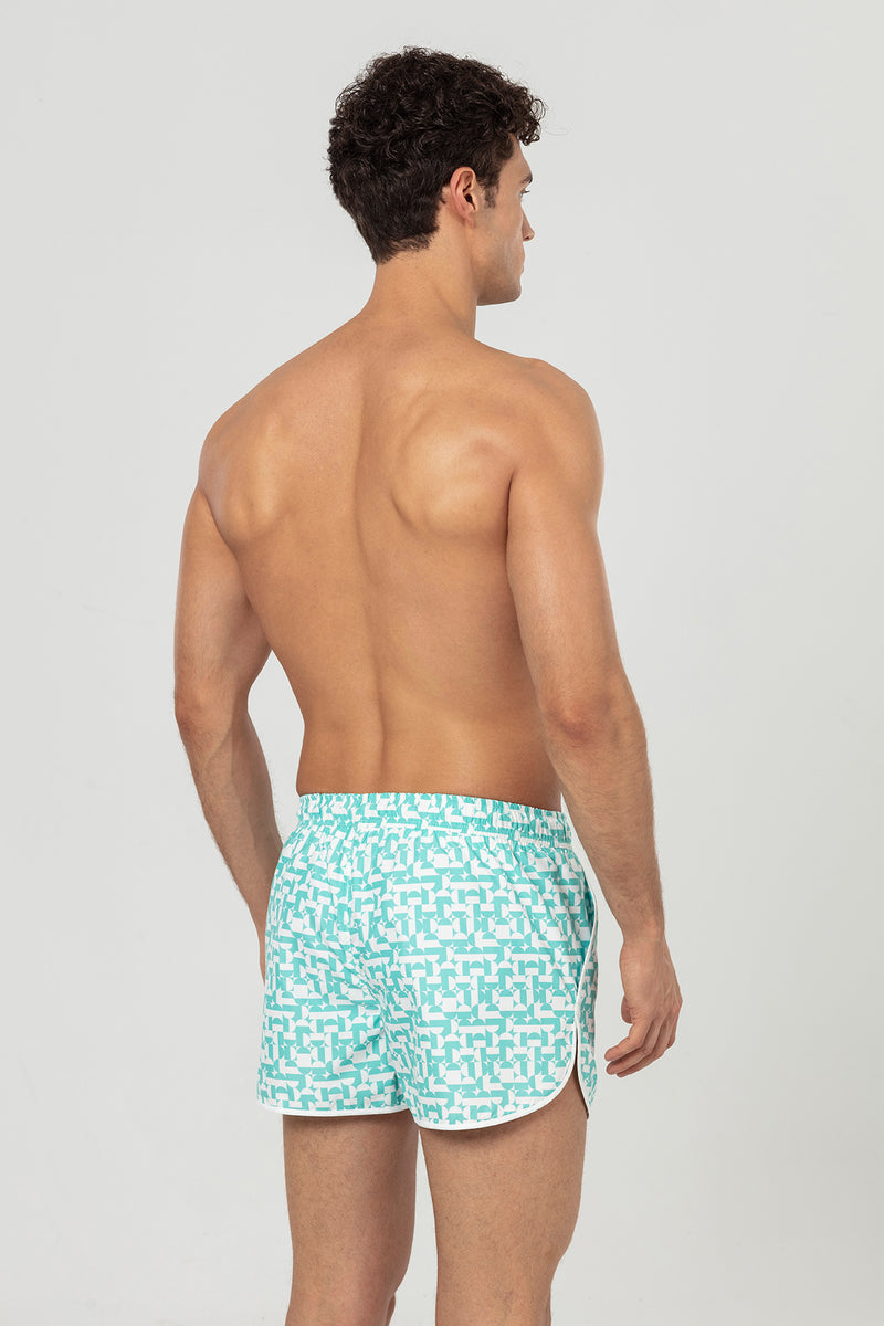 Mint Geometric Patterned Men's Swim Shorts