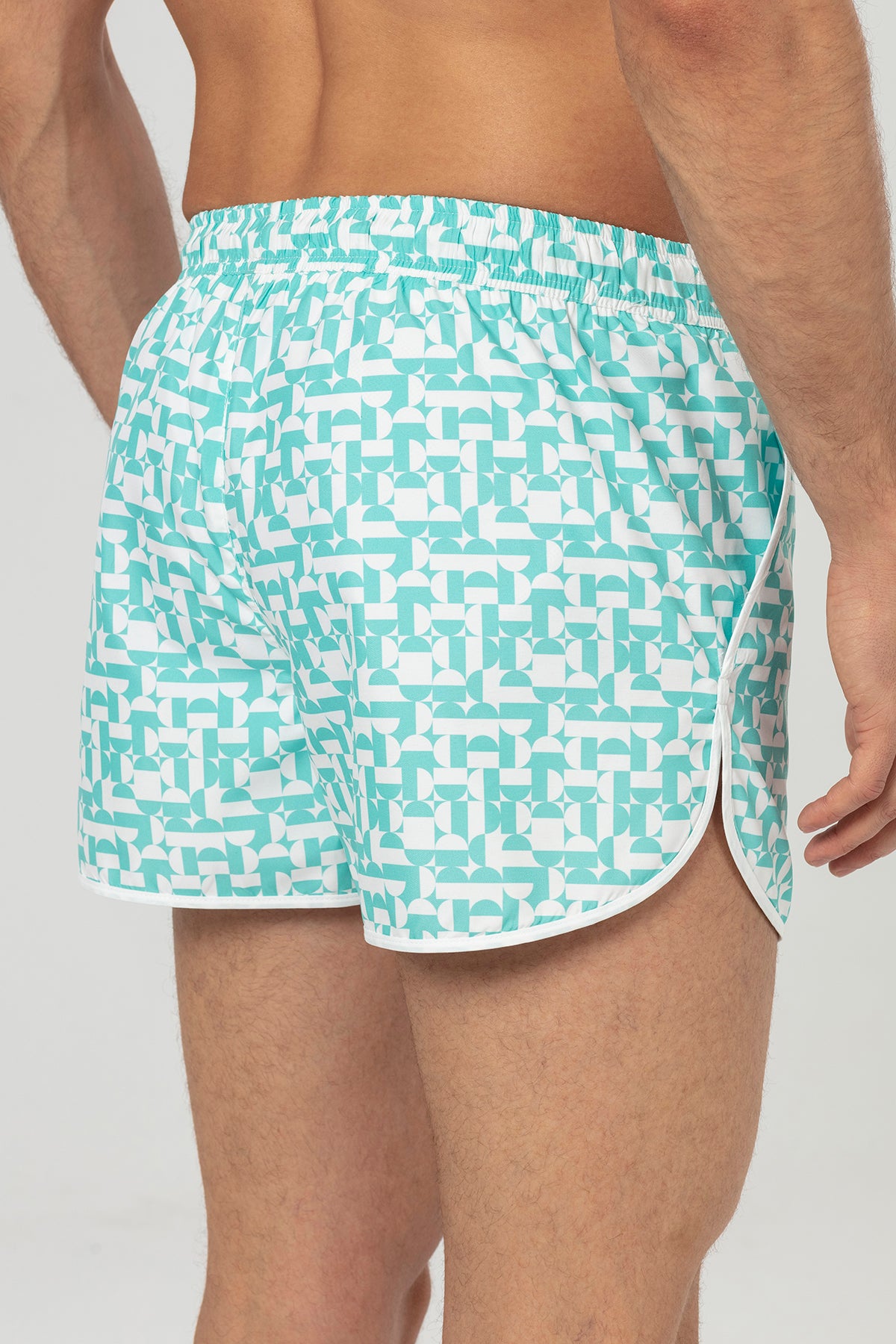 Mint Geometric Patterned Men's Swim Shorts