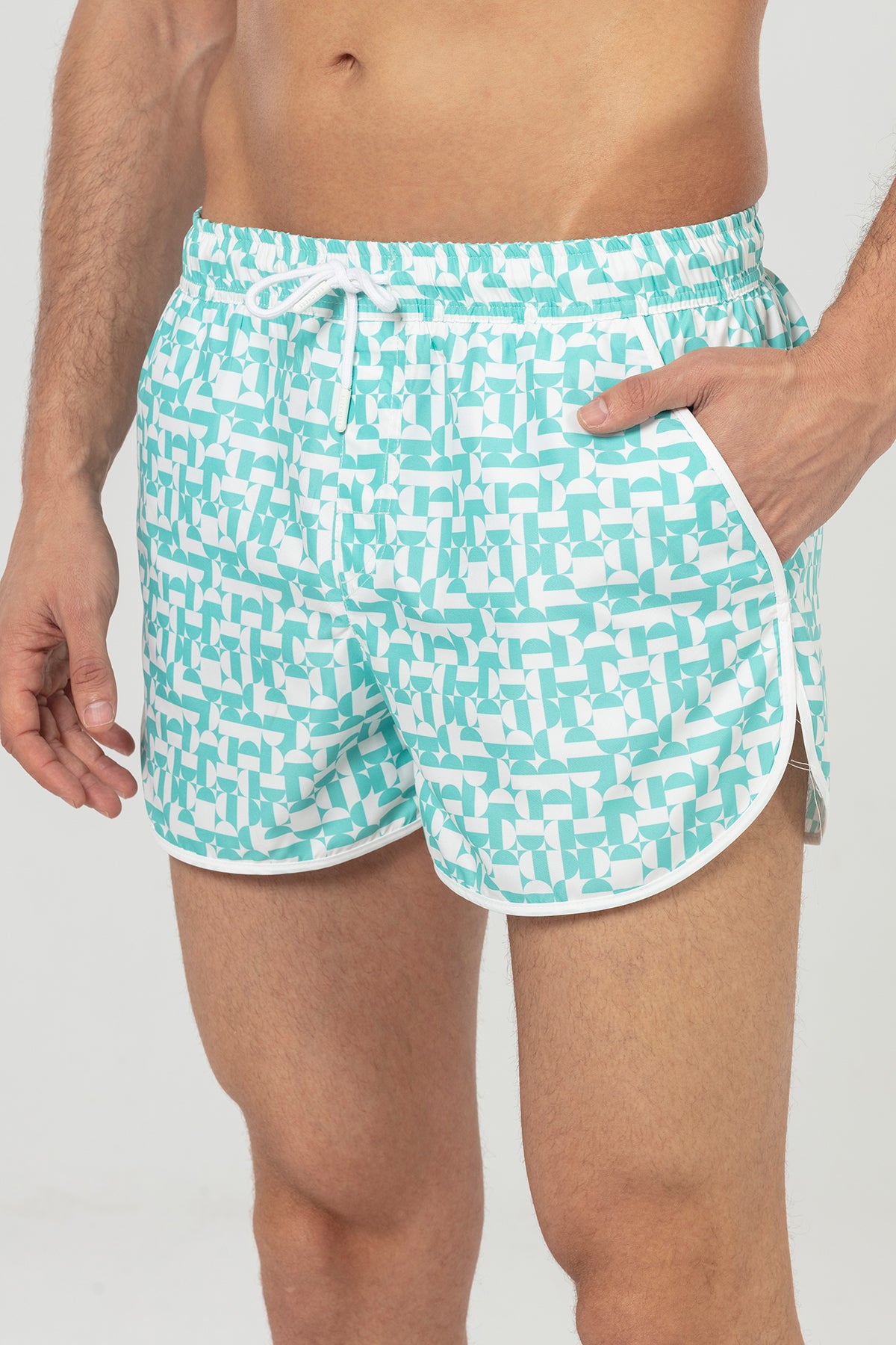 Mint Geometric Patterned Men's Swim Shorts