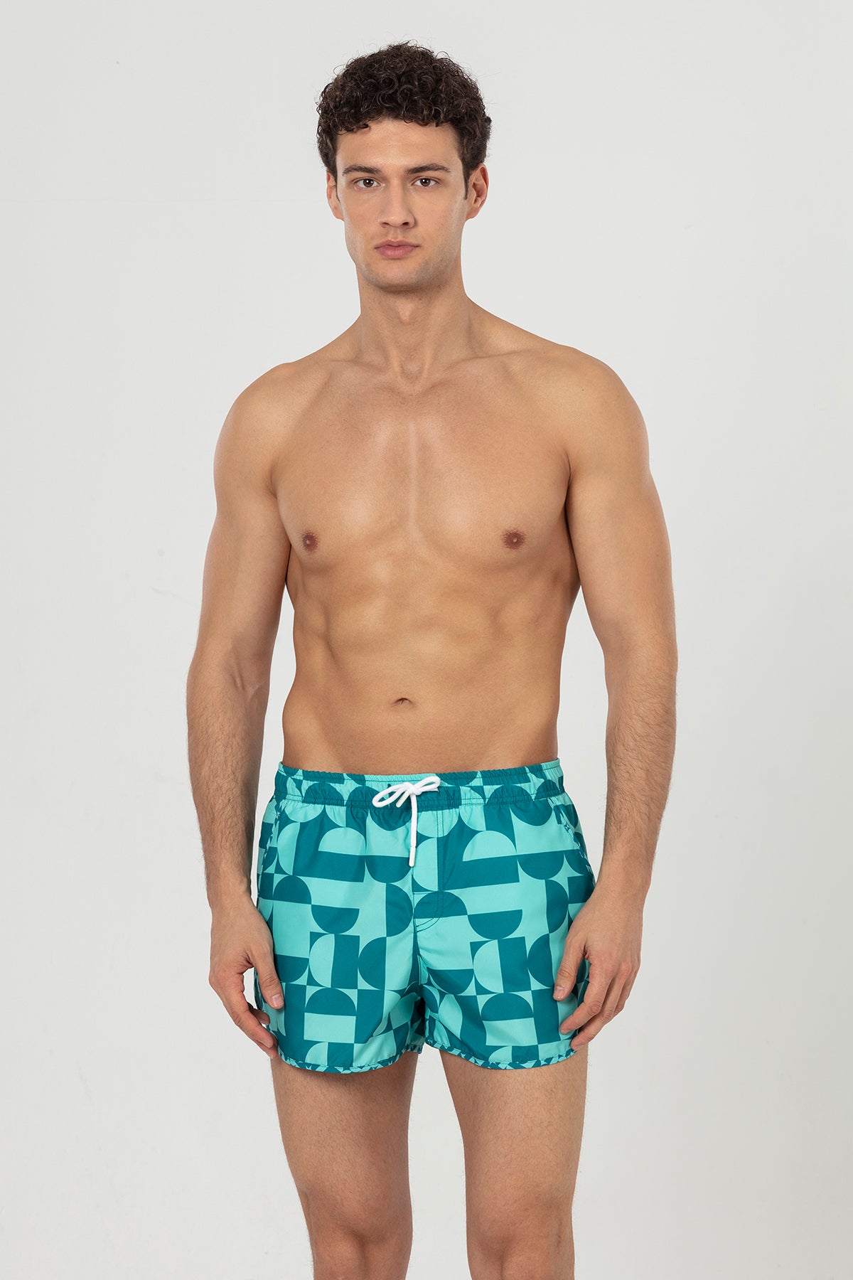 Petrol Geometric Patterned Men's Swim Shorts