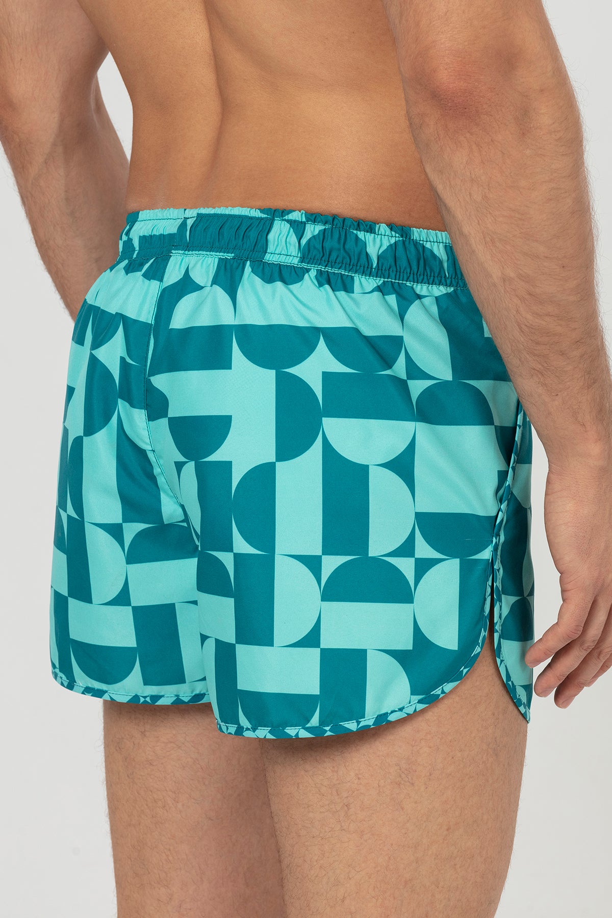 Petrol Geometric Patterned Men's Swim Shorts