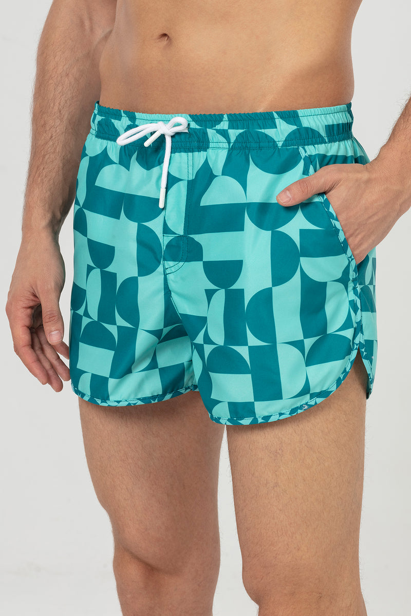 Petrol Geometric Patterned Men's Swim Shorts