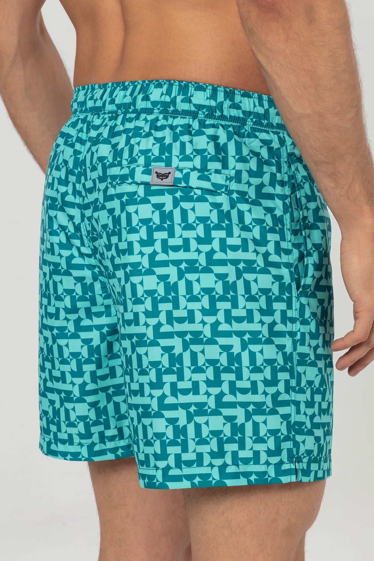 Petrol Minimal Geometric Patterned Men's Swim Shorts