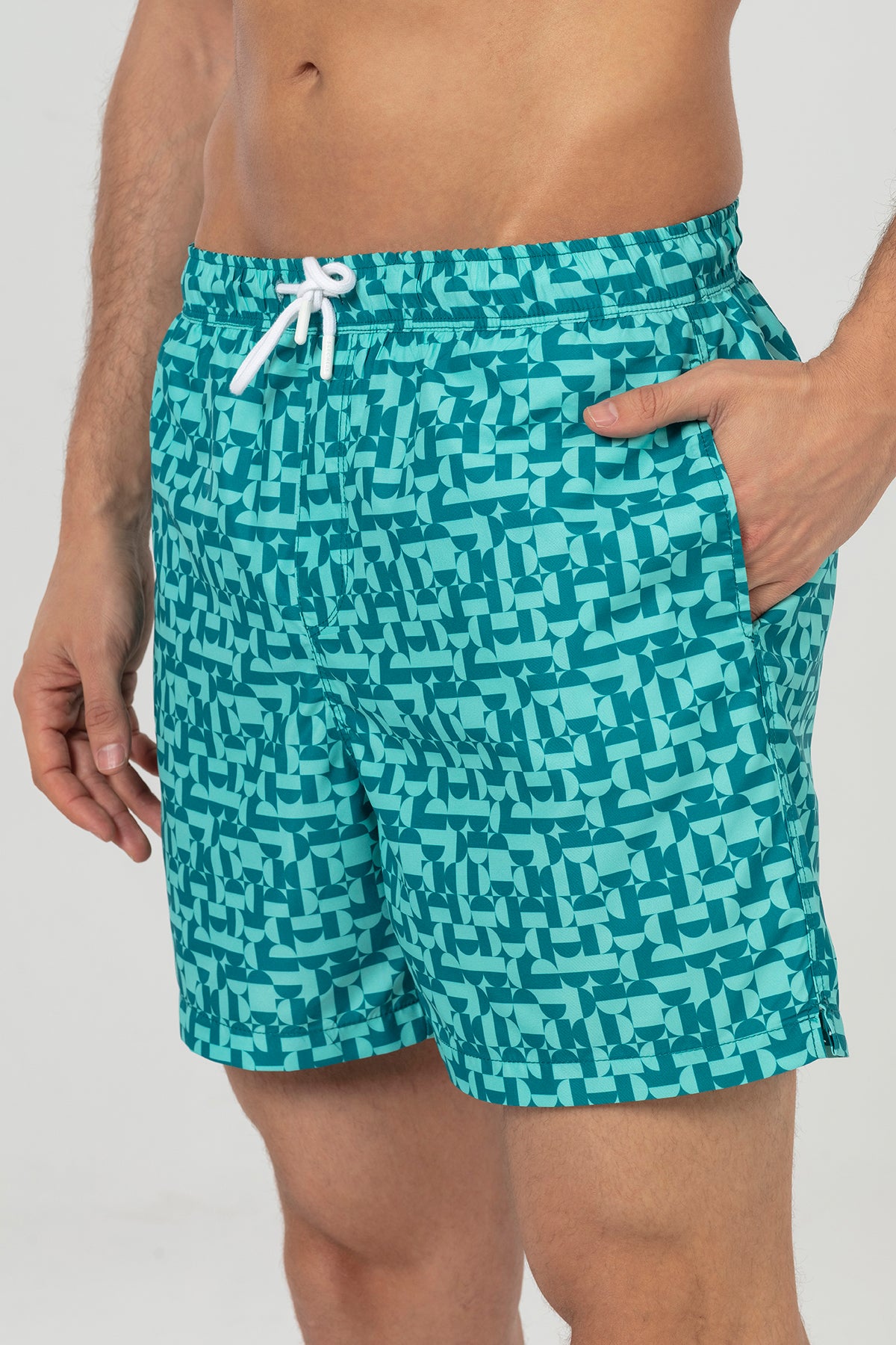 Petrol Minimal Geometric Patterned Men's Swim Shorts