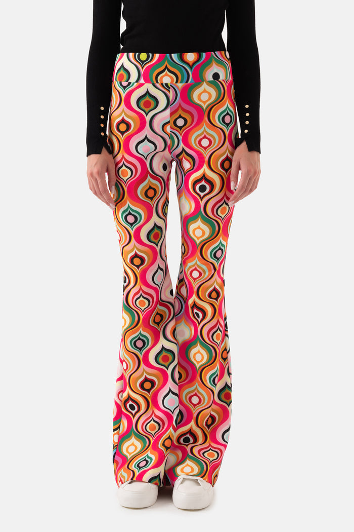 Renkli Desenli İspanyol Paça Kadın Pantolon