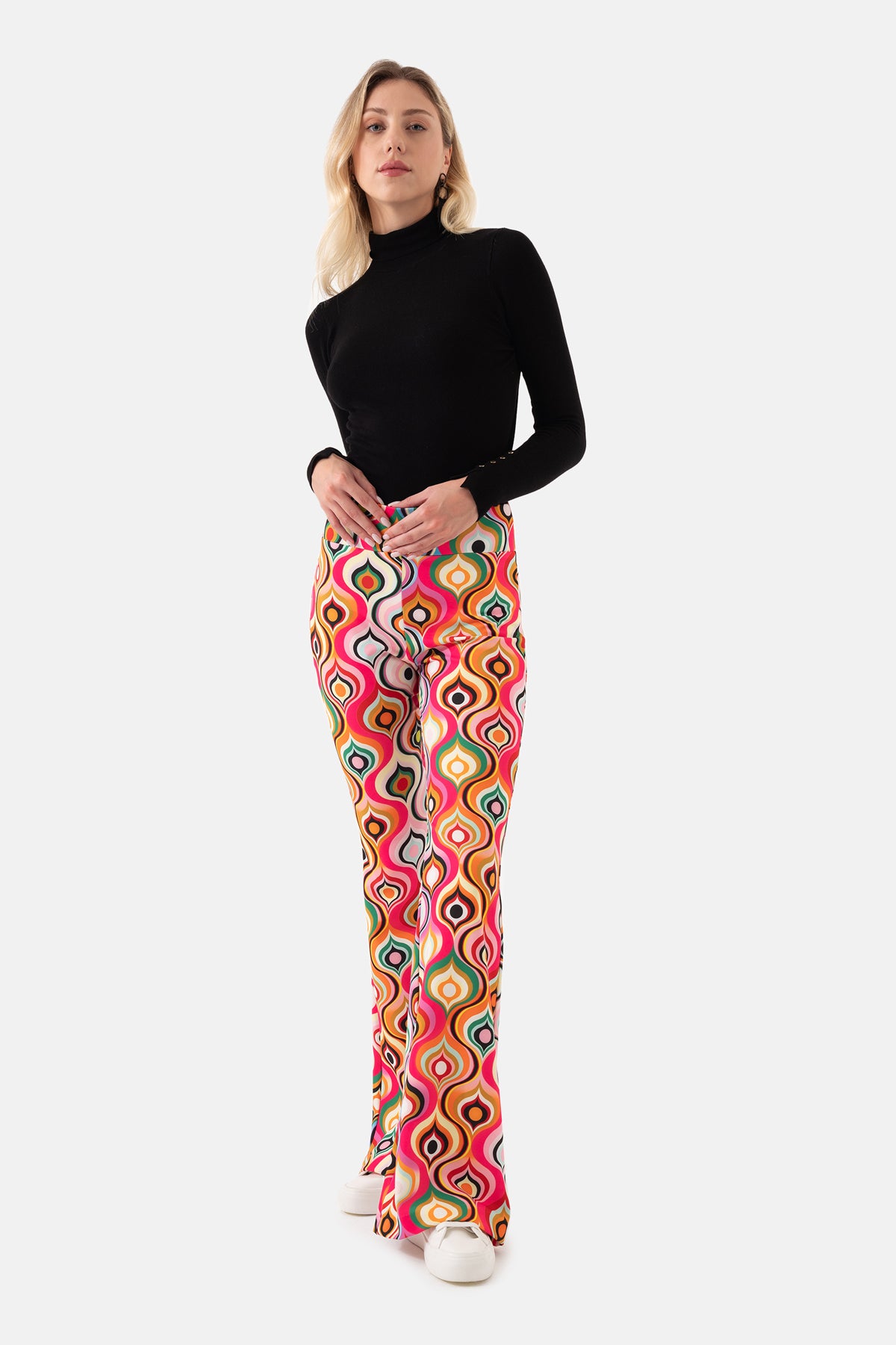 Renkli Desenli İspanyol Paça Kadın Pantolon