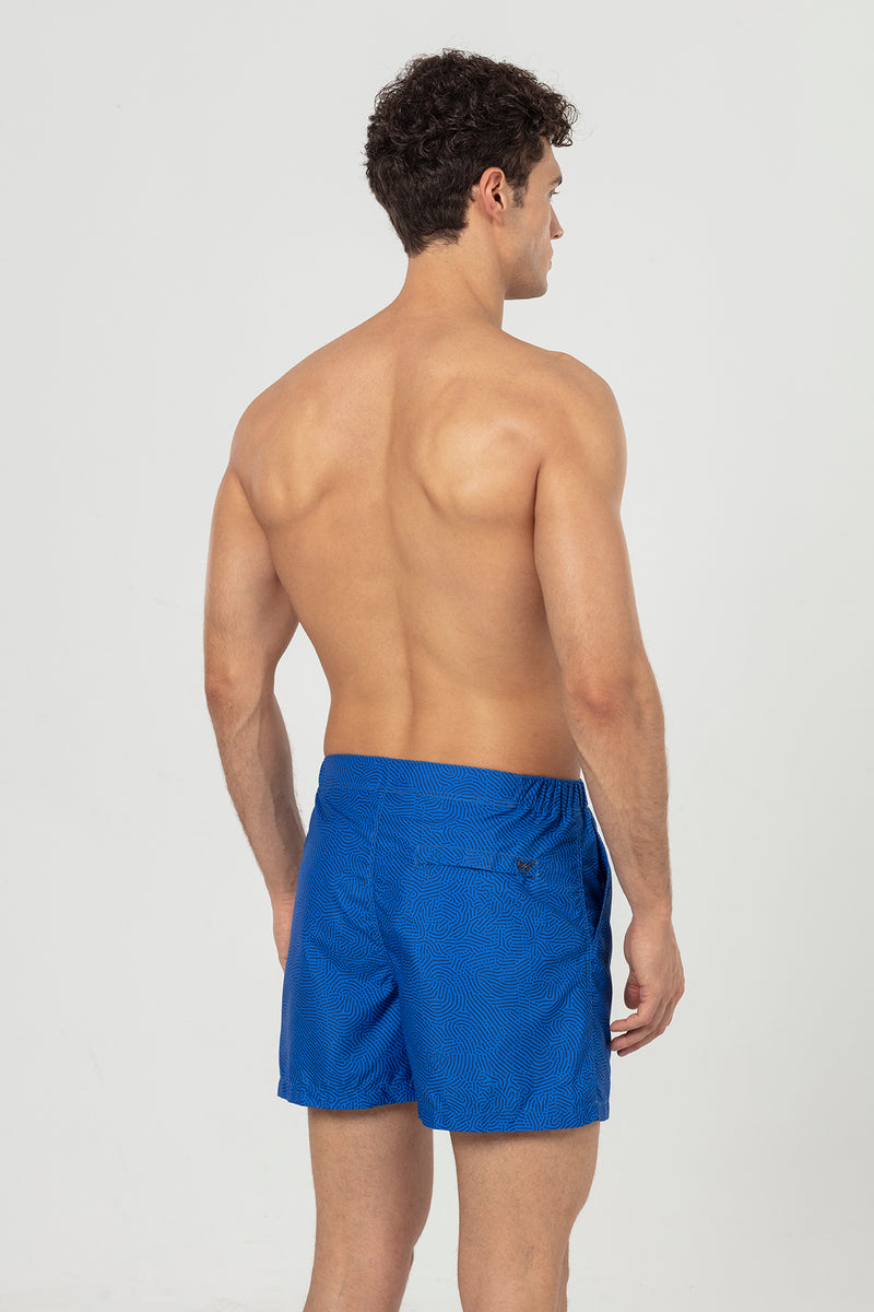 Sax Blue Asymmetrical Striped Snap Up Men's Swim Shorts