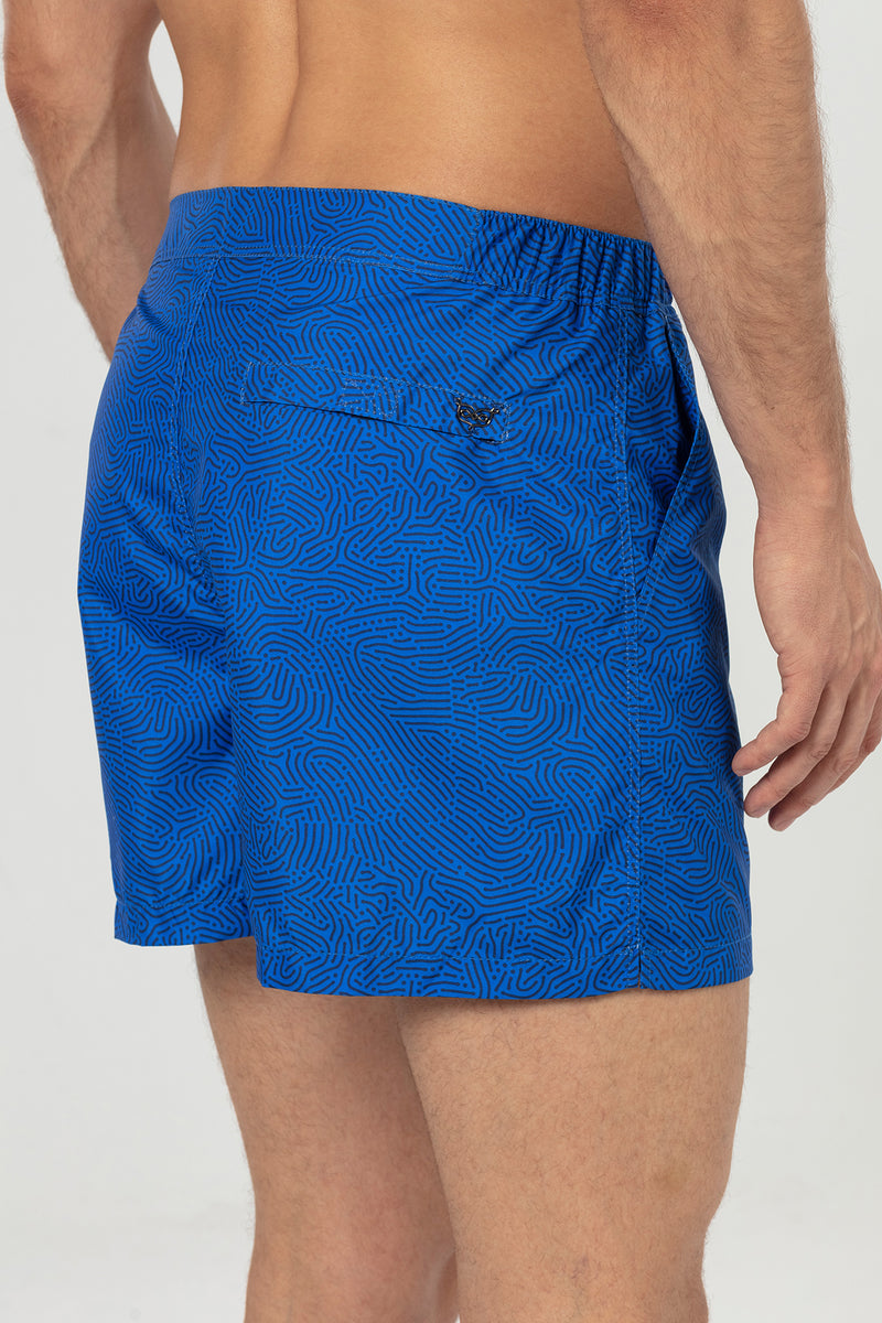 Sax Blue Asymmetrical Striped Snap Up Men's Swim Shorts