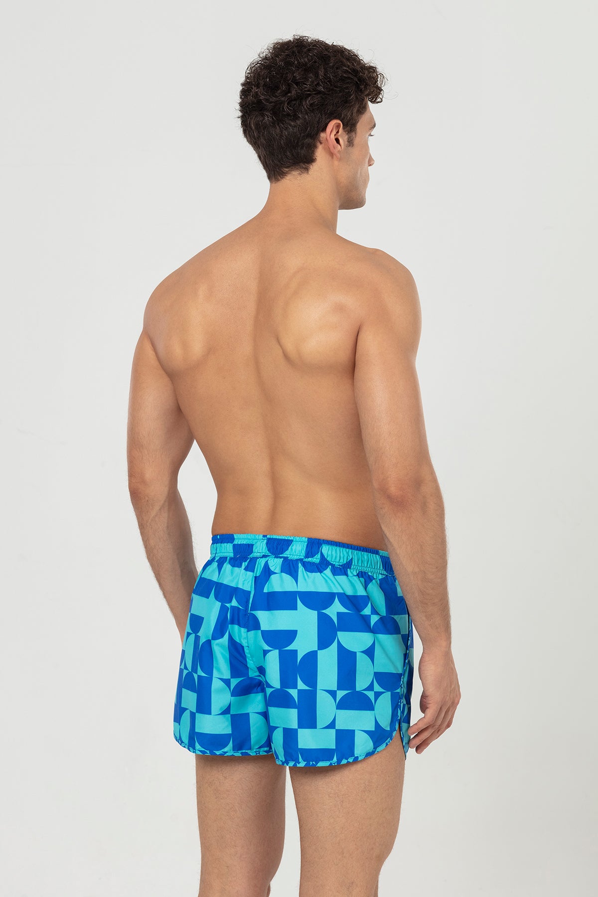 Sax Blue Geometric Patterned Men's Swim Shorts