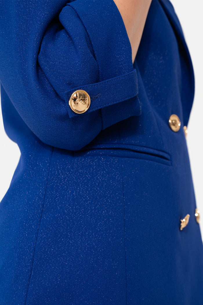 Sax Blue Shawl Collar Double Breasted Blazer Women's Jacket