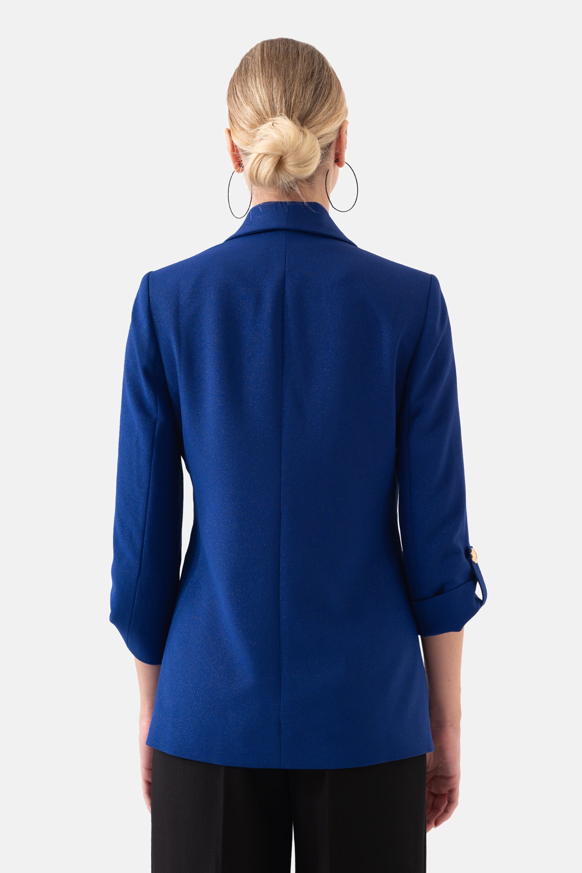Saks Mavi Şal Yakalı Kruvaze Blazer Kadın Ceket