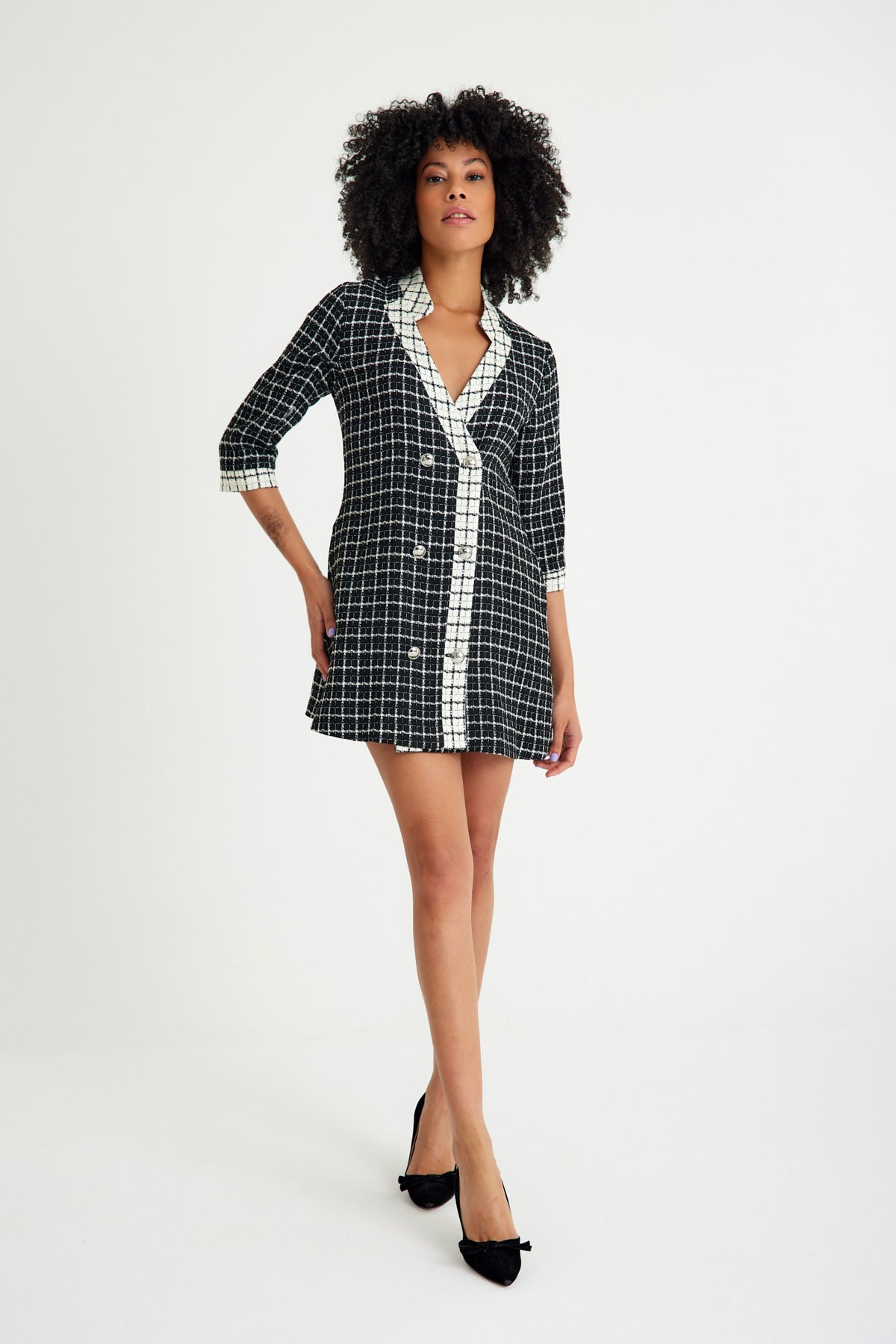 Black Checked Double Breasted Dress