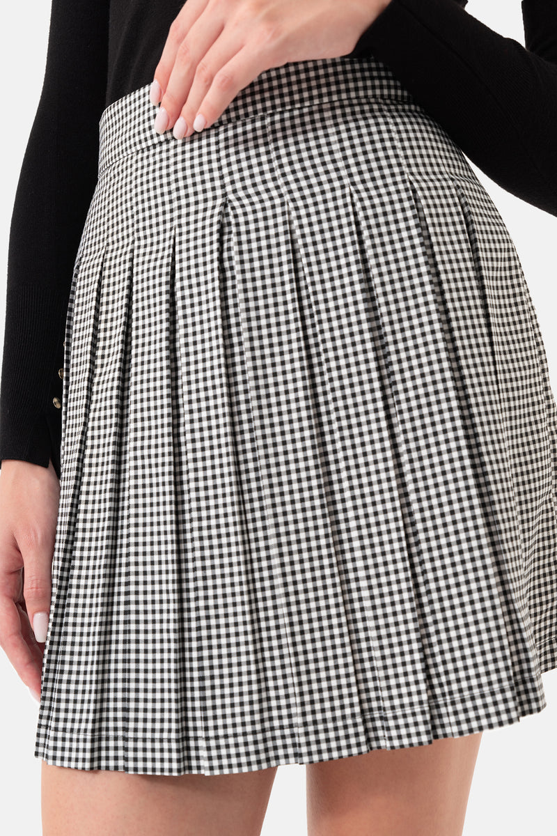 Black and White Plaid Pleated Women's Skirt