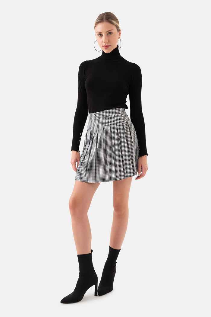 Black and White Plaid Pleated Women's Skirt