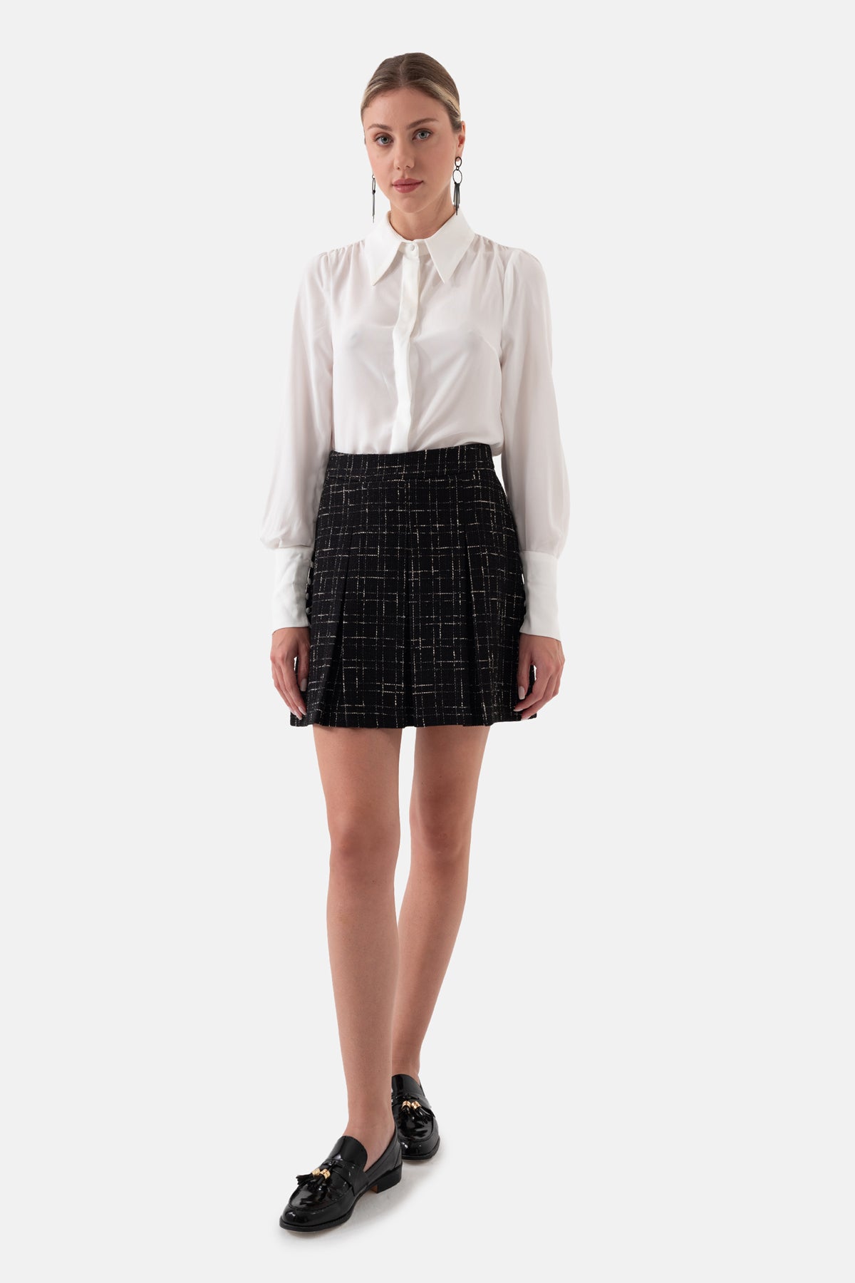 Black Plaid Unlined Mini Skirt