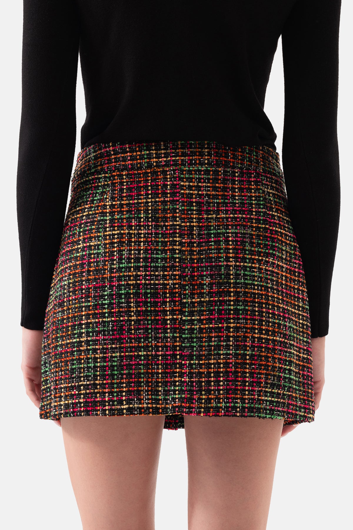 Black Tweed Pocket Detailed Mini Skirt