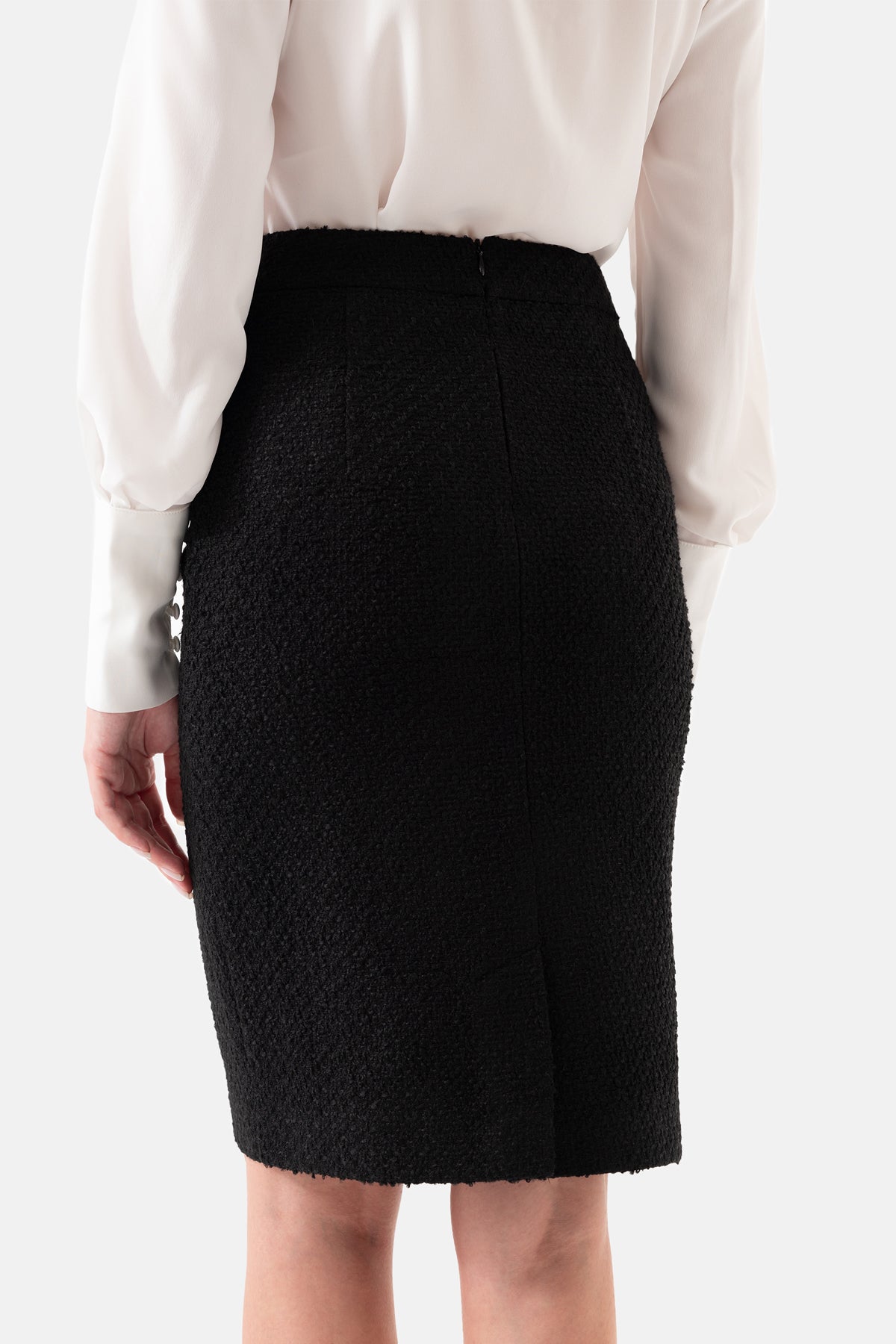 Black Tweed Mini Pencil Skirt