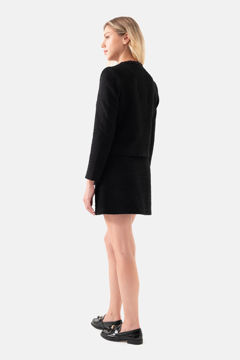 Black Tweed Front Buttoned Pocket Mini Skirt
