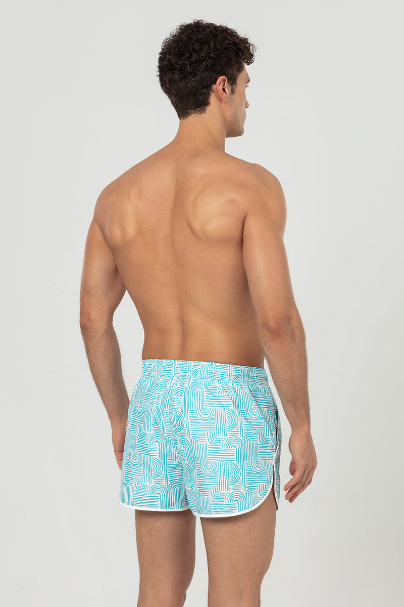 Turquoise Asymmetrical Striped Men's Swim Shorts