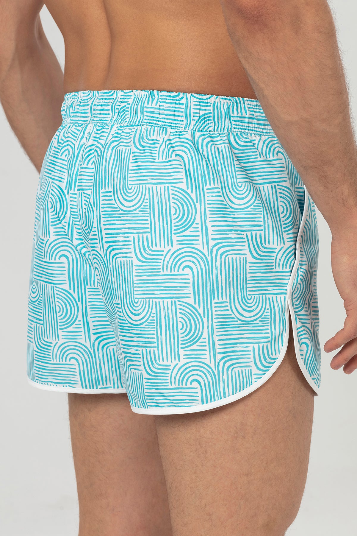 Turquoise Asymmetrical Striped Men's Swim Shorts