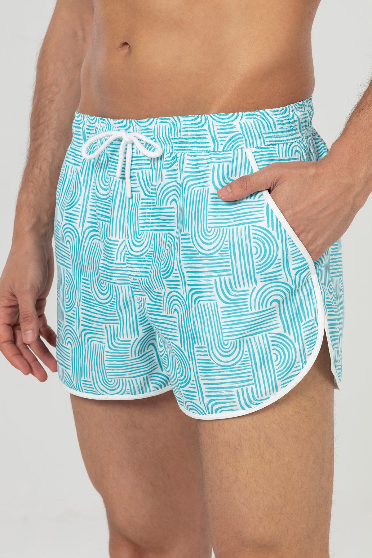 Turquoise Asymmetrical Striped Men's Swim Shorts