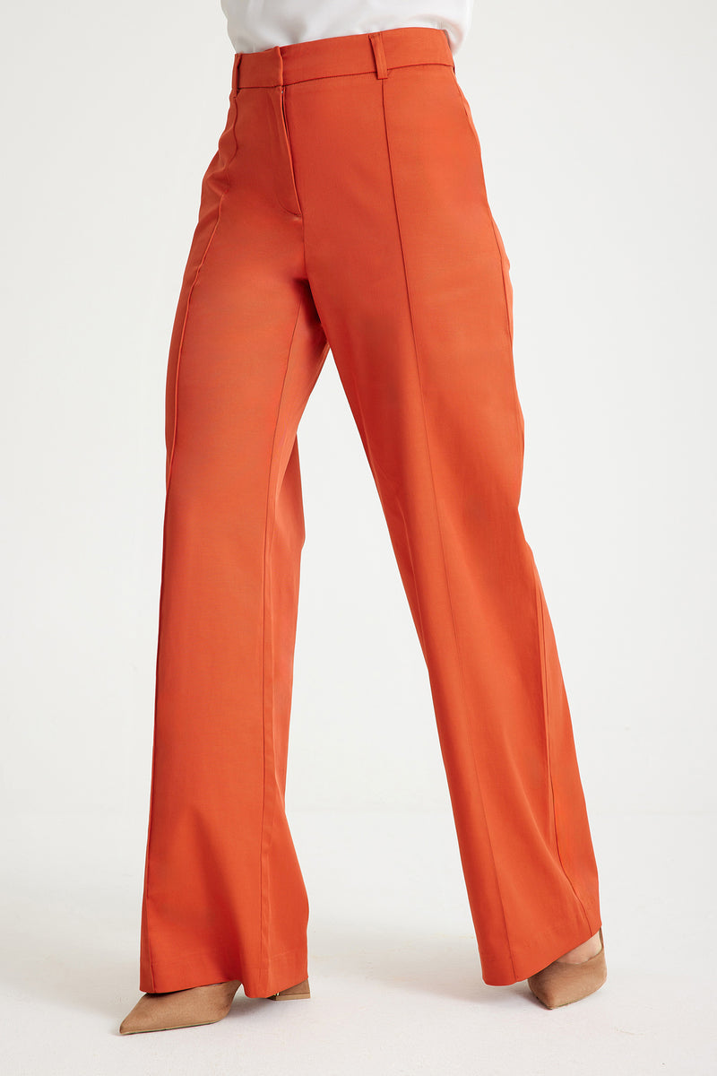 Orange Ribbed Wide Leg Women's Trousers