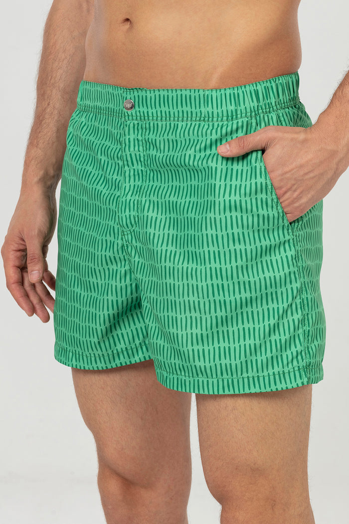 Green Striped Snap Up Men's Swim Shorts