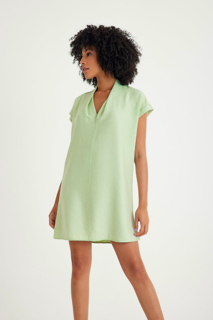 Green Low Short Sleeve Casual Fit Short Dress