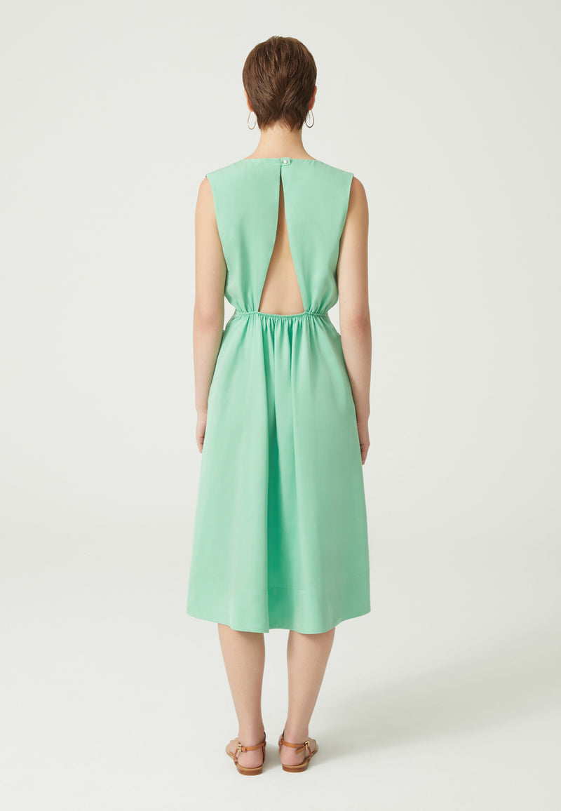 Yeşil Sırt Dekolteli Kadın Midi Elbise