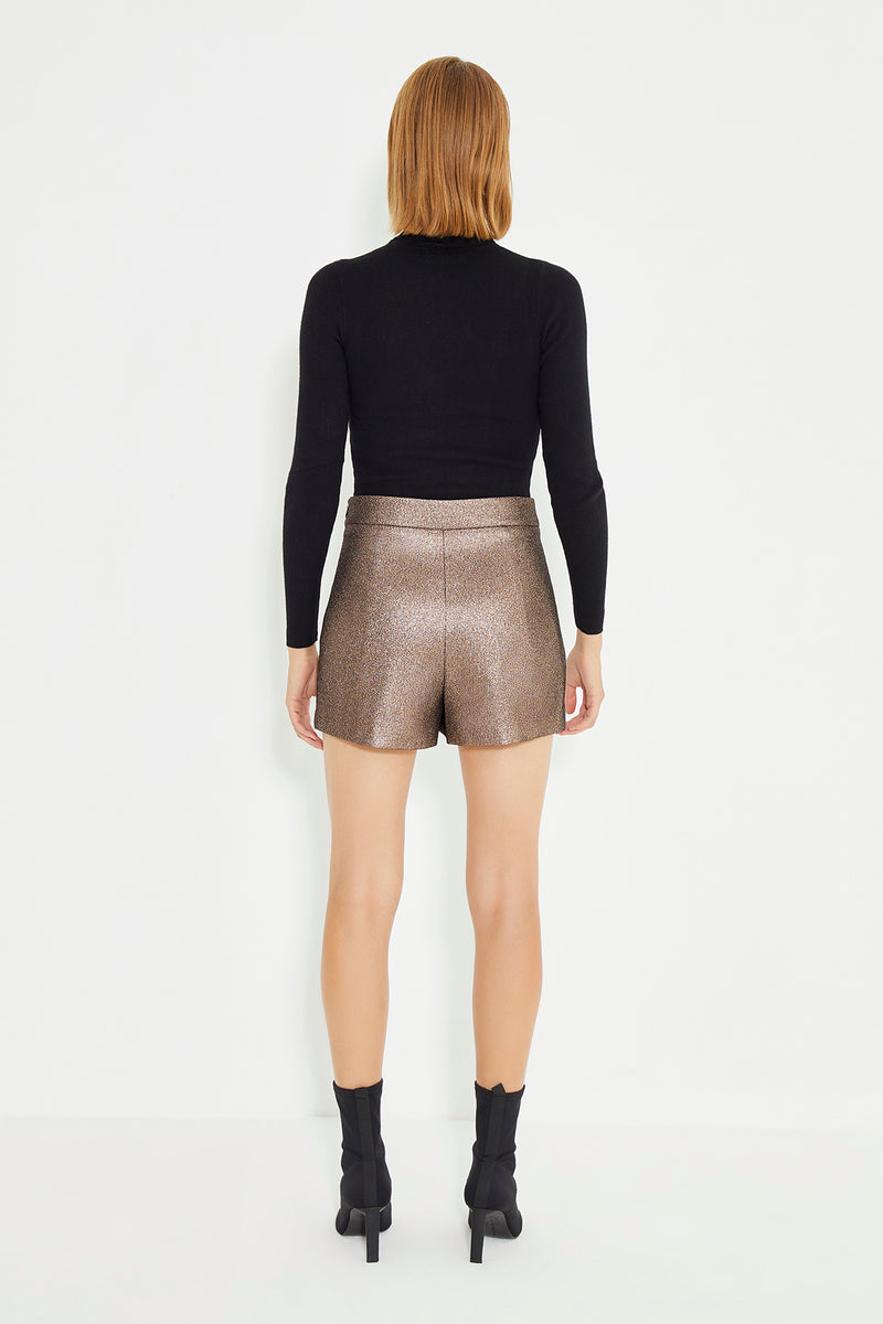 Copper Color Side Snap Detail Mini Short Skirt