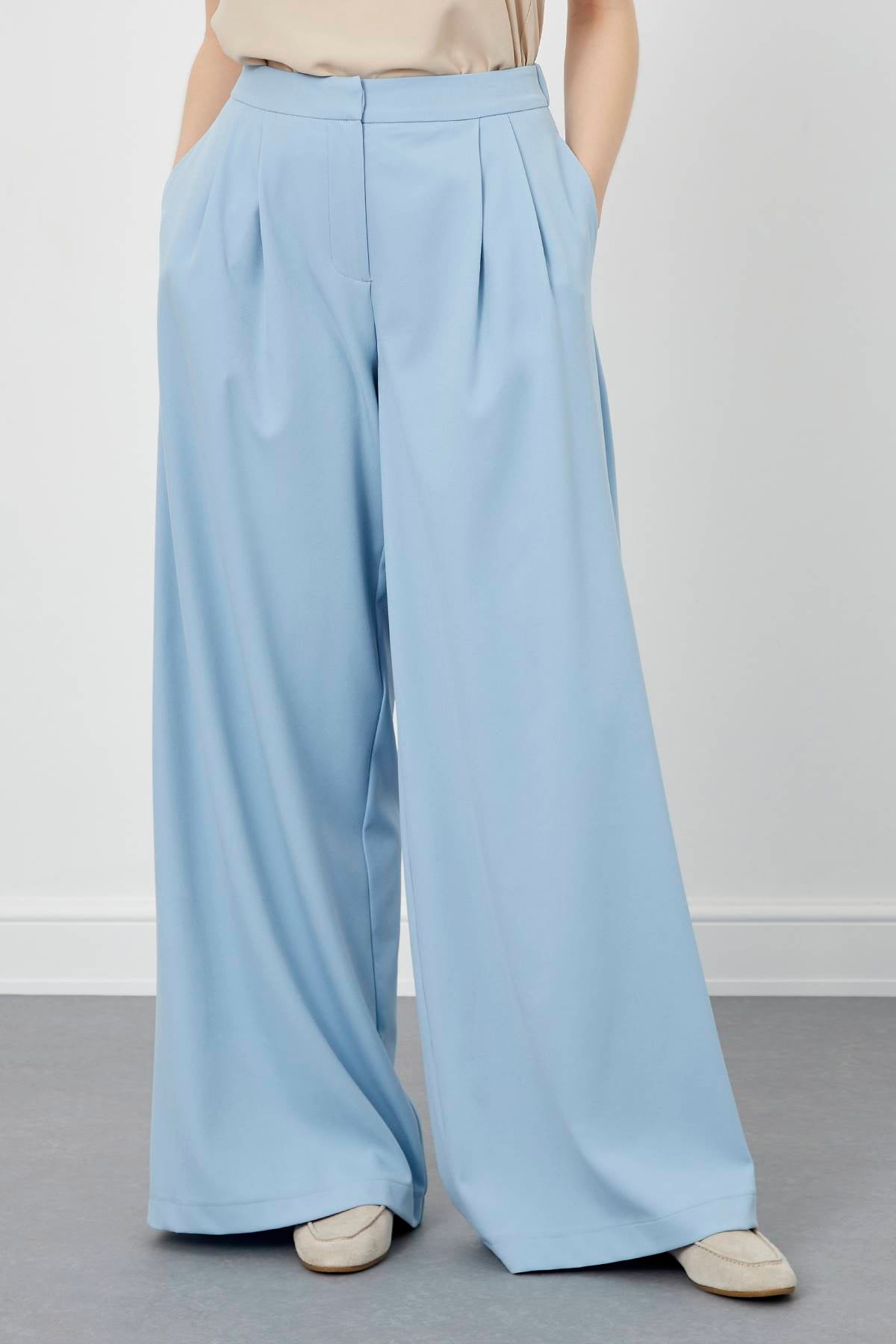 Baby Blue Pleated Wide-Leg Trousers
