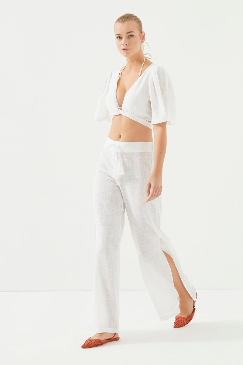 White Loose Fit Side Slit Trousers