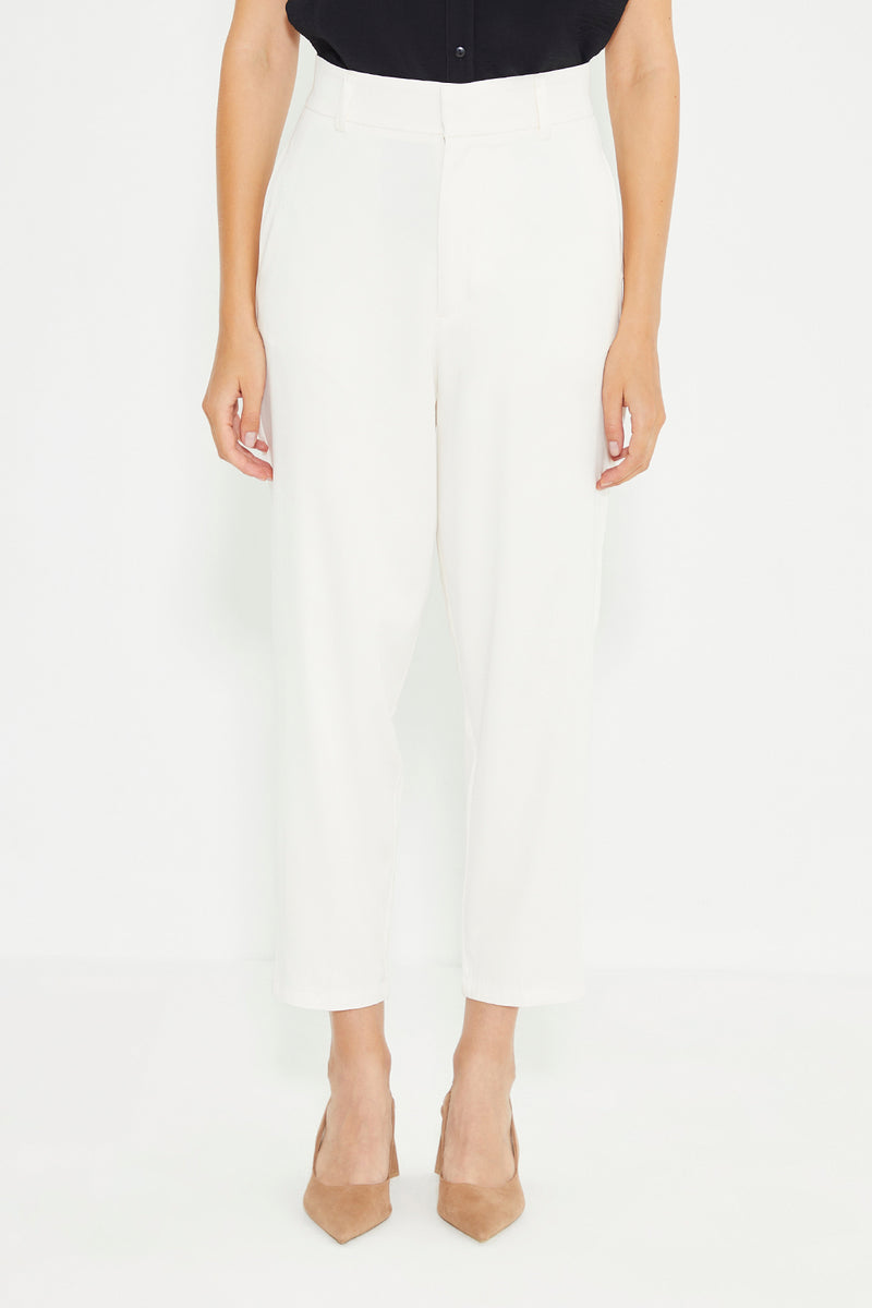 White High Waist Straight Fit Women's Trousers