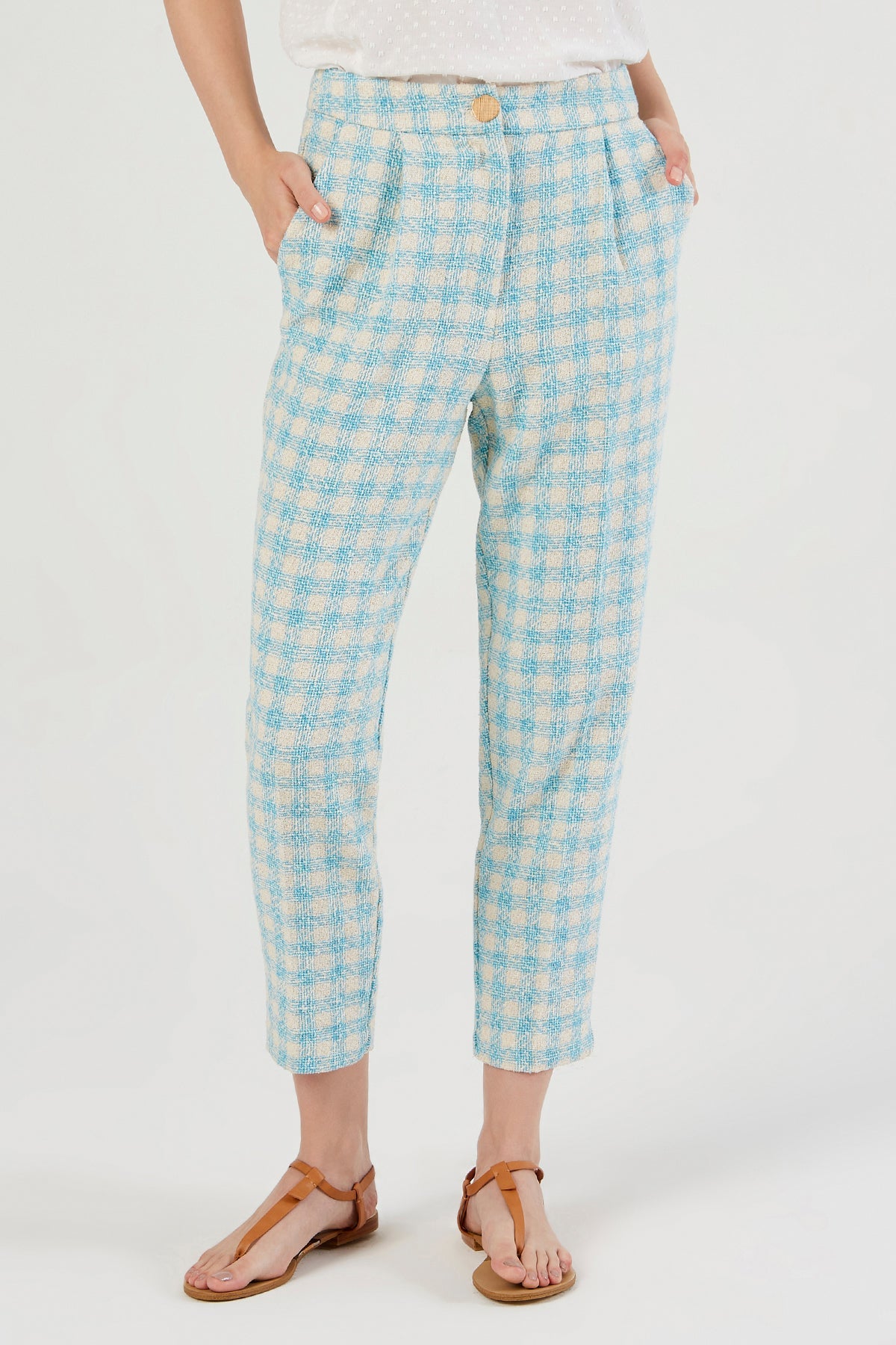 Carrot Fit Turquoise Trousers