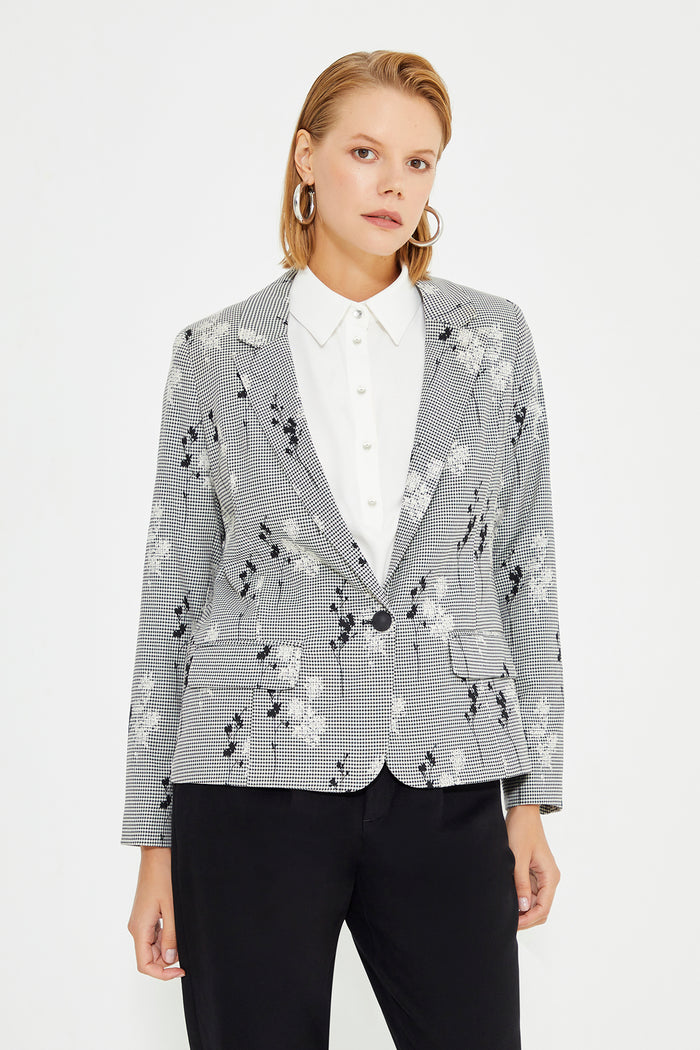 Floral Double Breasted Wadded Blazer Jacket