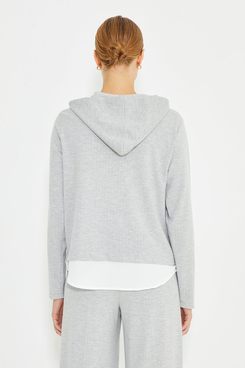 Grey Striped Hooded Women's Sweatshirt With Pocket