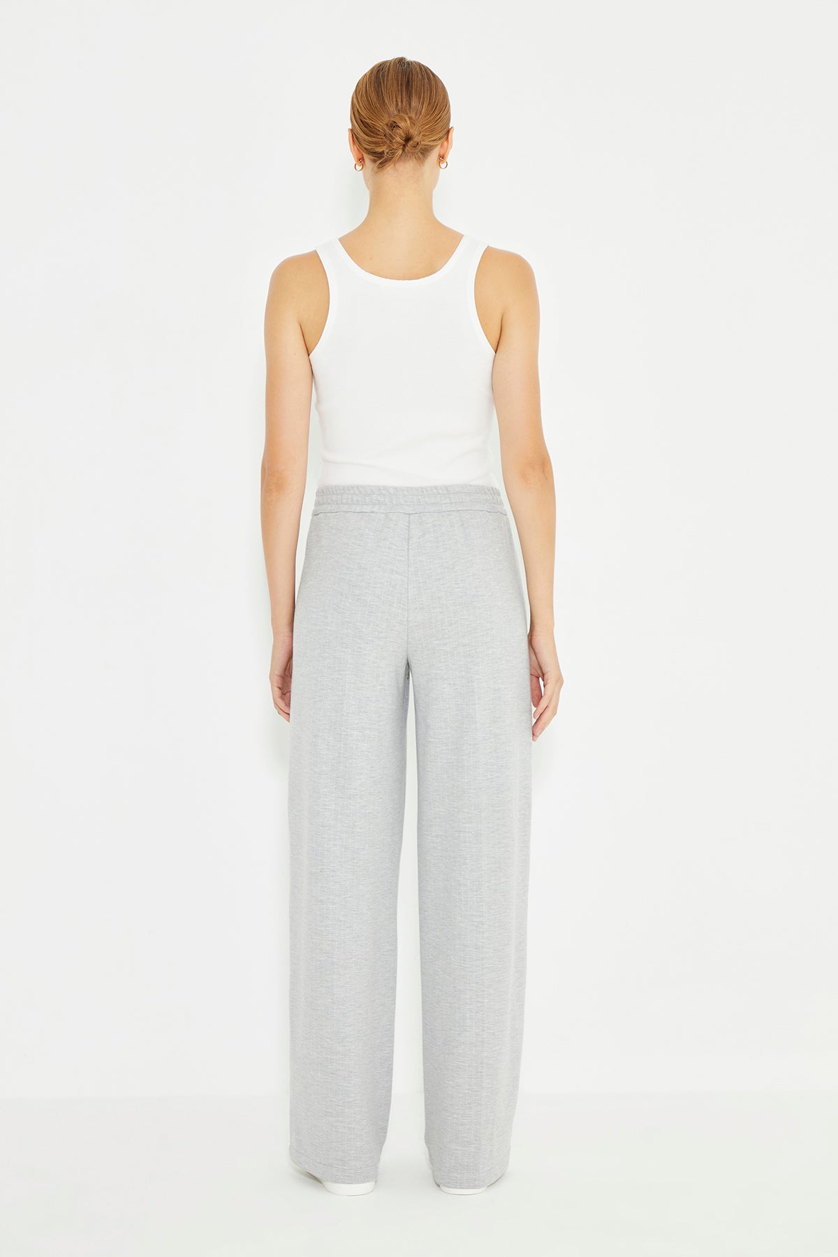 Grey Striped Front Rib And Side Stripe Detail Women's Trousers