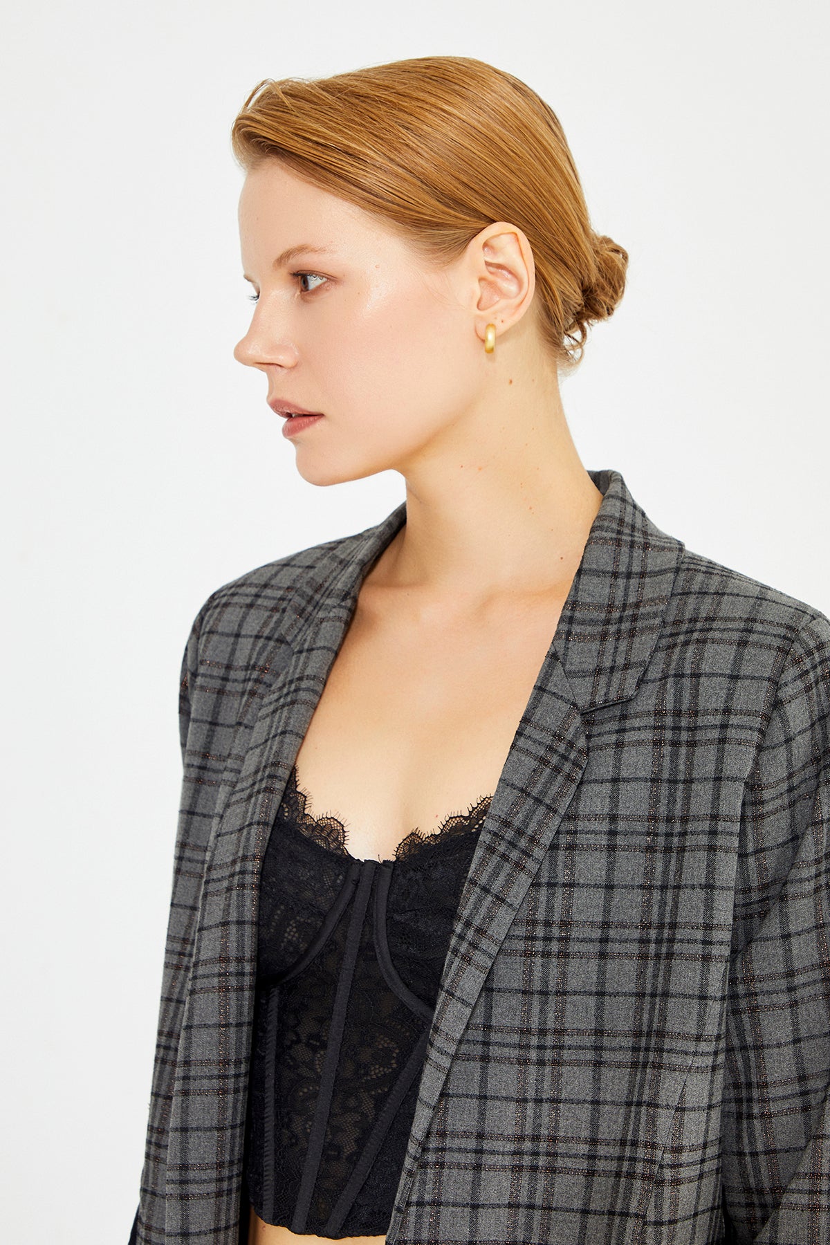 Gri Kruvaze Ekoseli Blazer Ceket | Just Like You – Just Like You