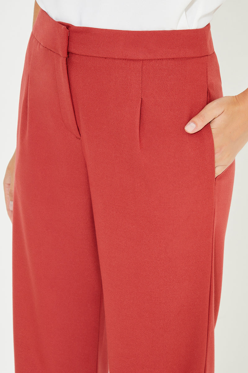 Brick Color Pleated Wide Leg Trousers