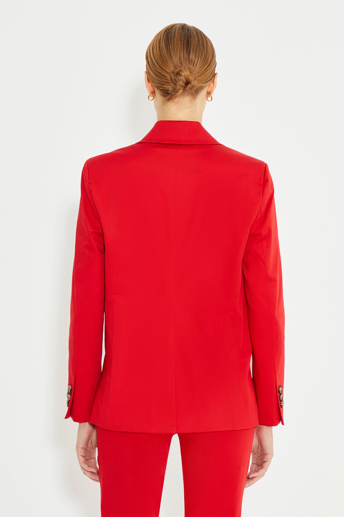 Red Shoulder Padded Double Breasted Jacket With Pockets