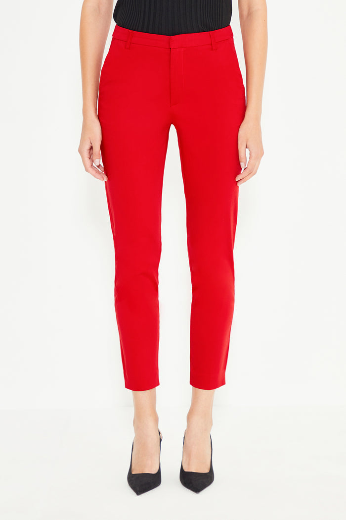 Kırmızı Orta Bel Dar Paça Kadın Pantolon