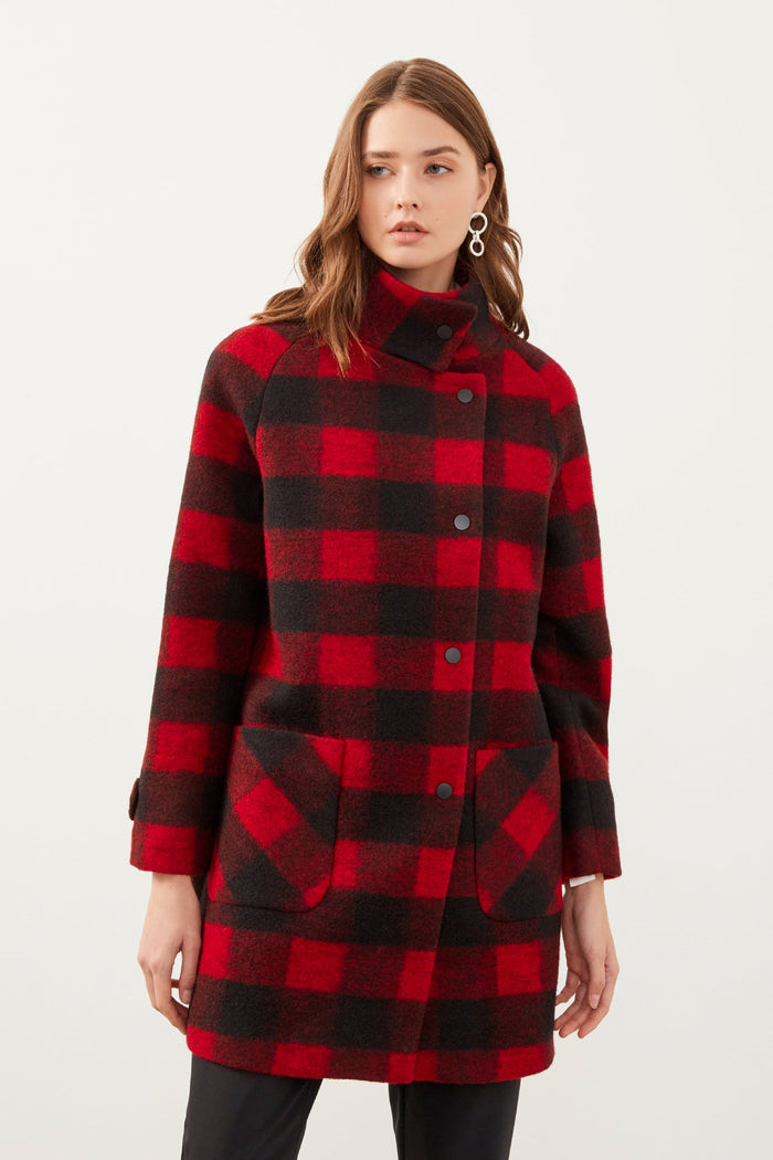 Red and Black Plaid Coat