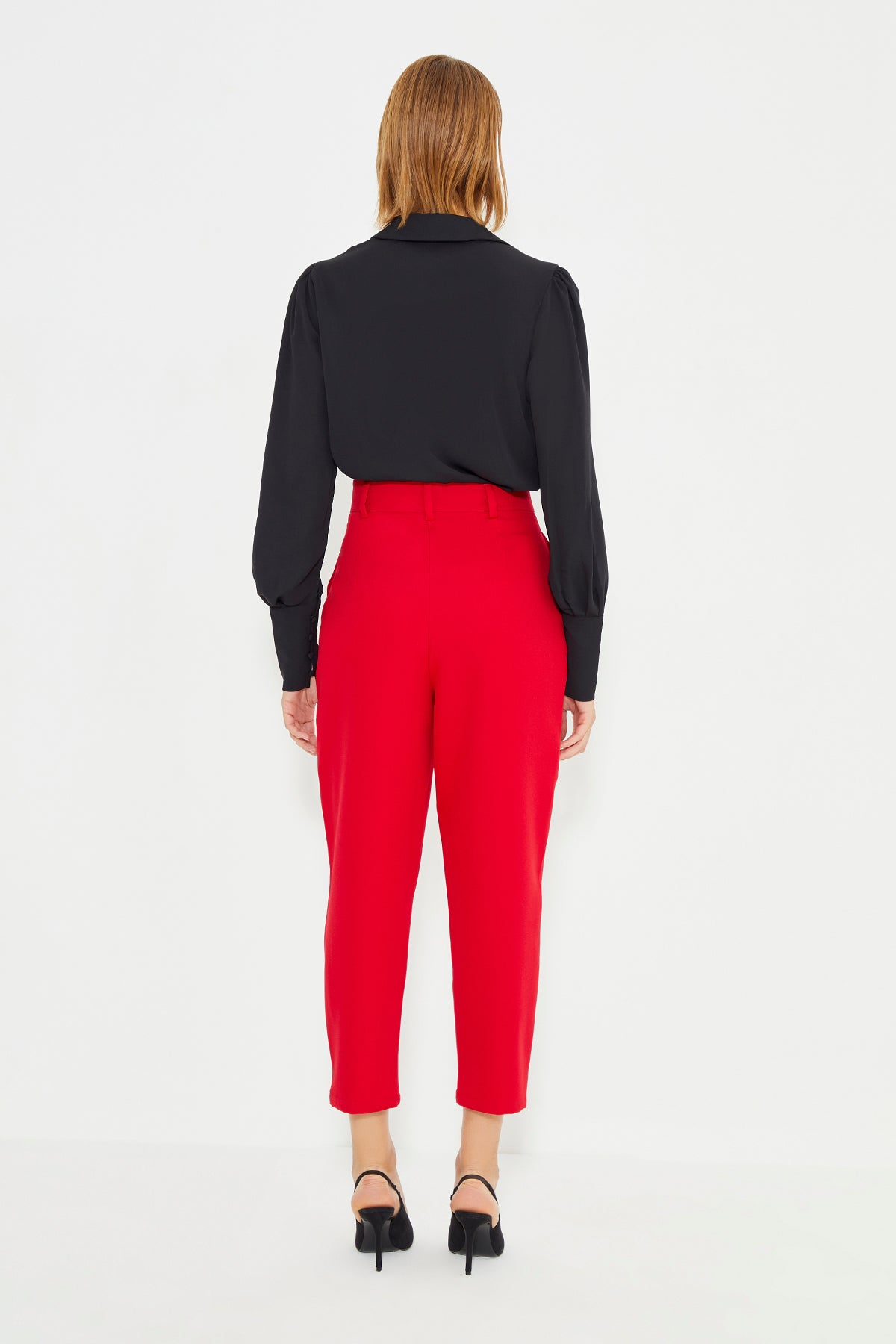 Red High Waist Straight Fit Women's Trousers